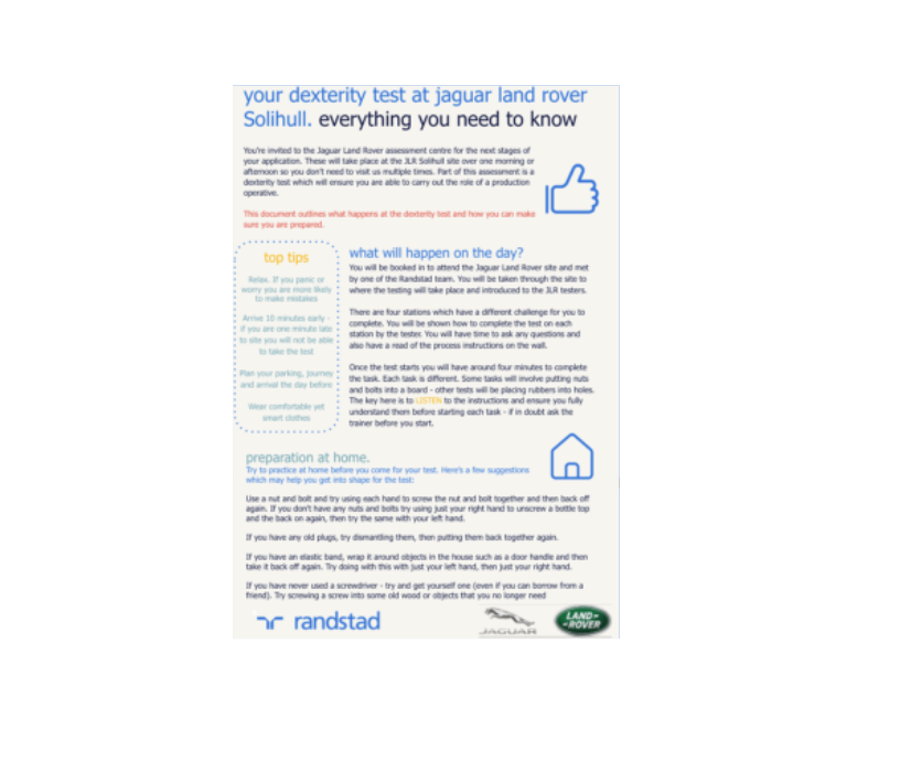 Screenshot of dexterity test preparation document