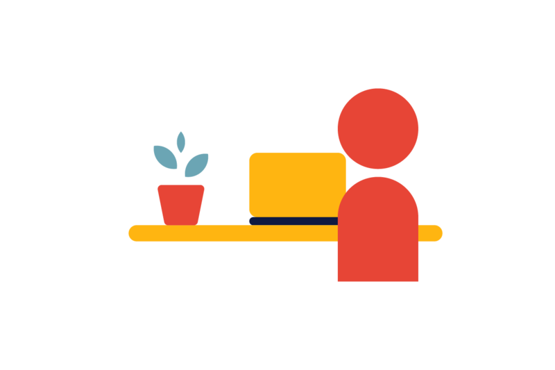 illustration of person at desk with plant