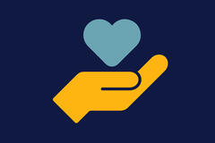 yellow hand and teal heart on navy