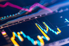 A screen displaying market trends