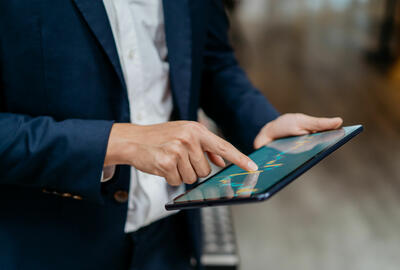 A man working with a device
