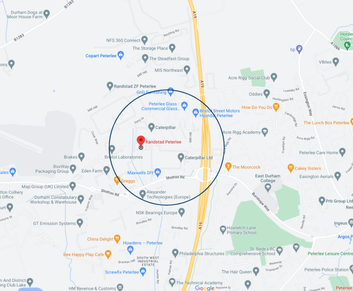 Map of Peterlee with Caterpillar site circled