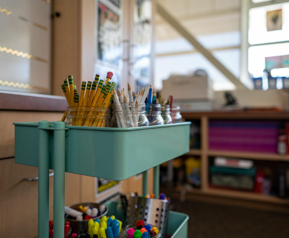 pencils and pens out in a classroom