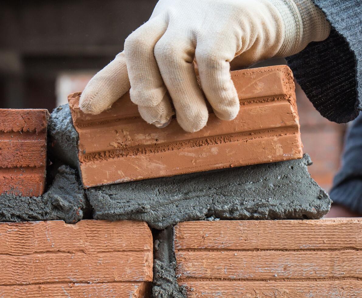 Close up of building brick block wall on construction plant