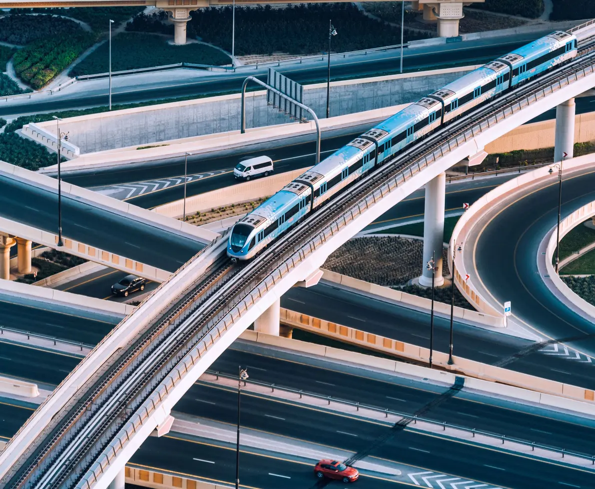 Aerial view of a big highway intersection.