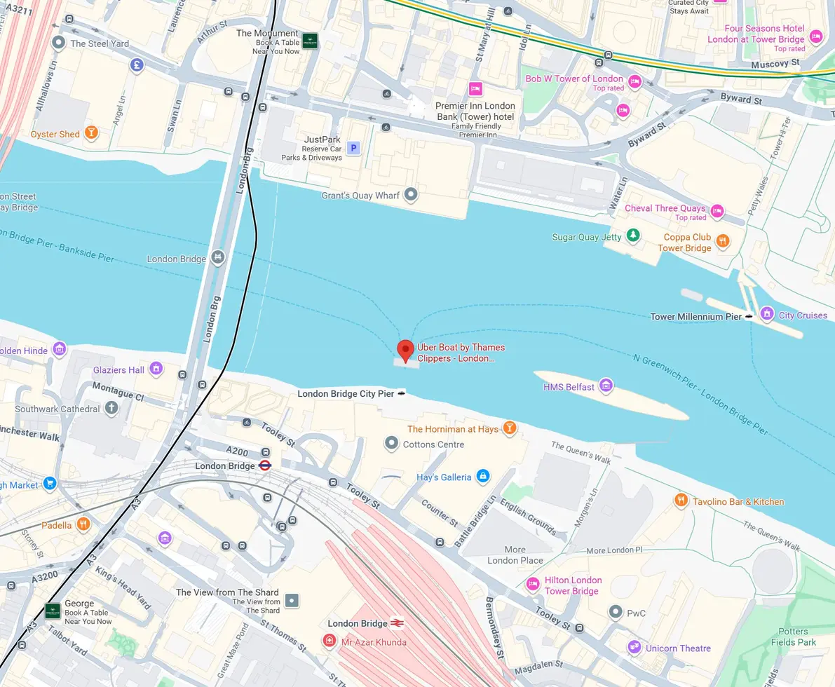map image of the location of the clipper ship in london