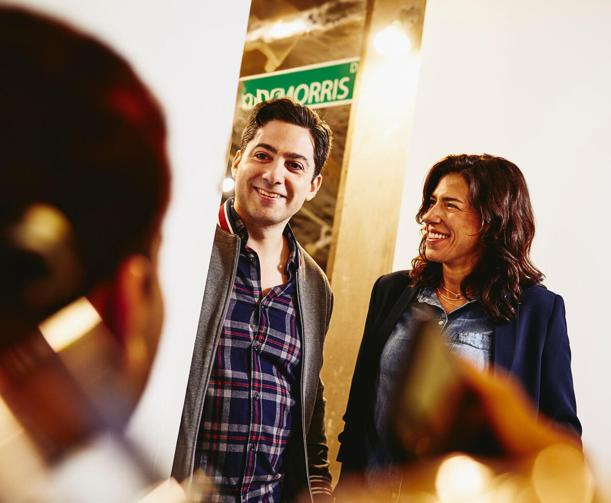 people at work talking