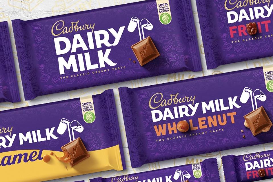 Cadbury chocolate bars flat lay