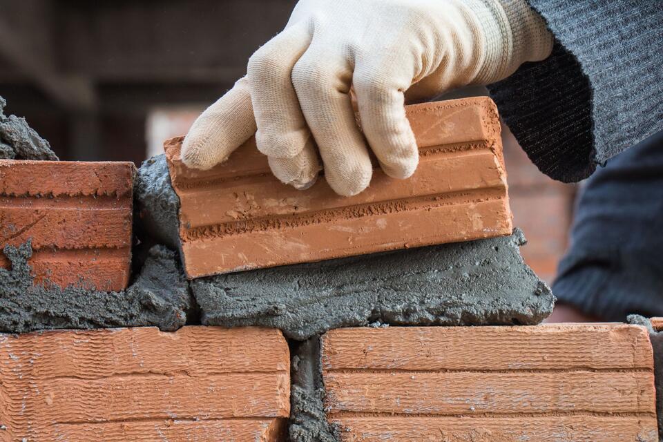Close up of building brick block wall on construction plant