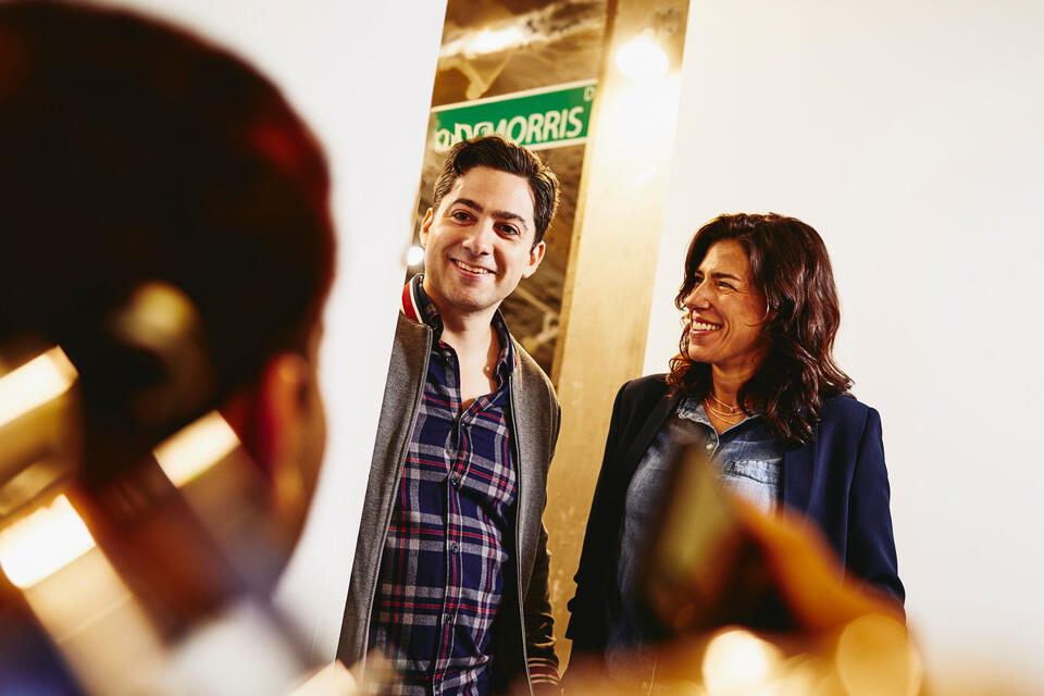 people at work talking